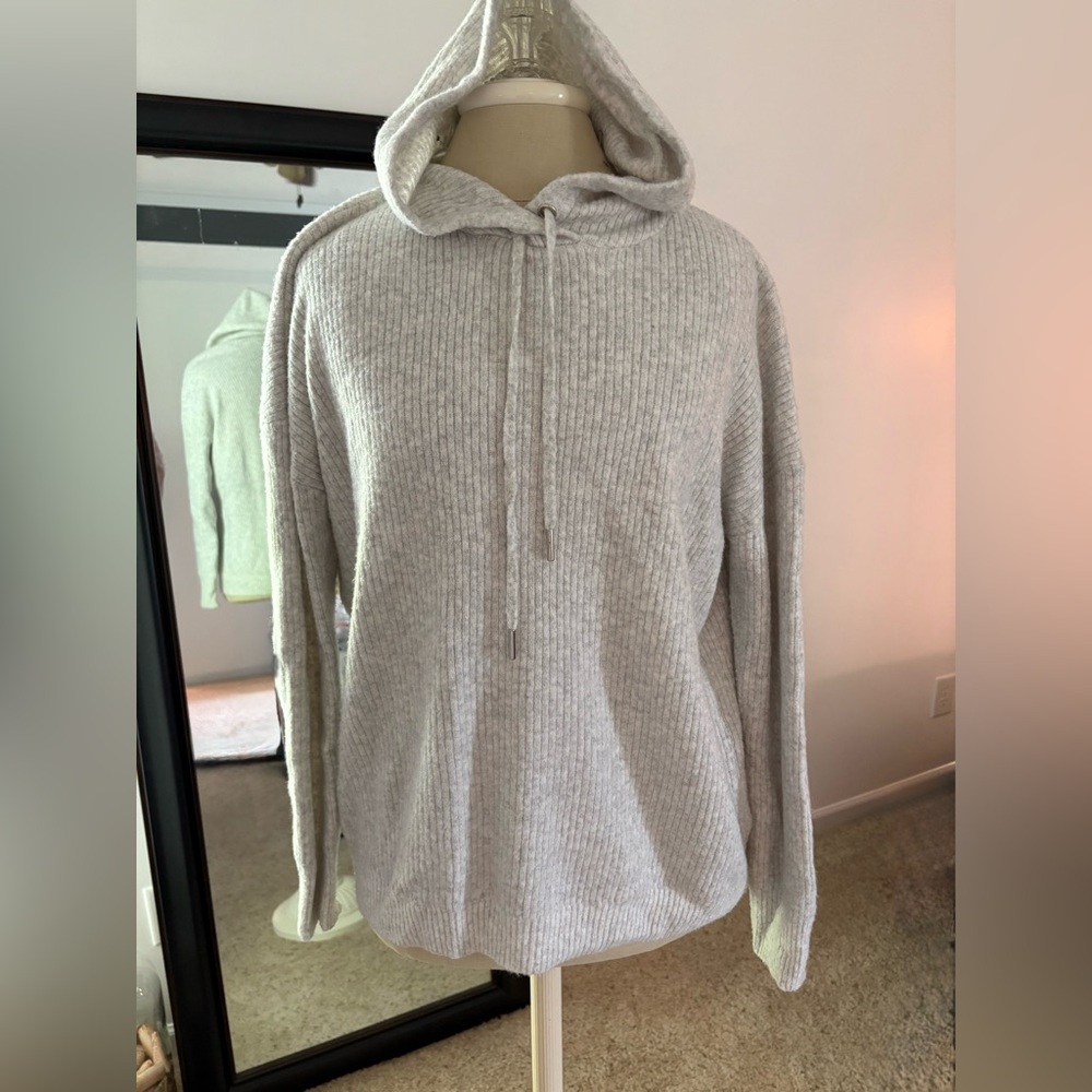 RACHEL ZOE Light Gray Hooded Knit Sweater
